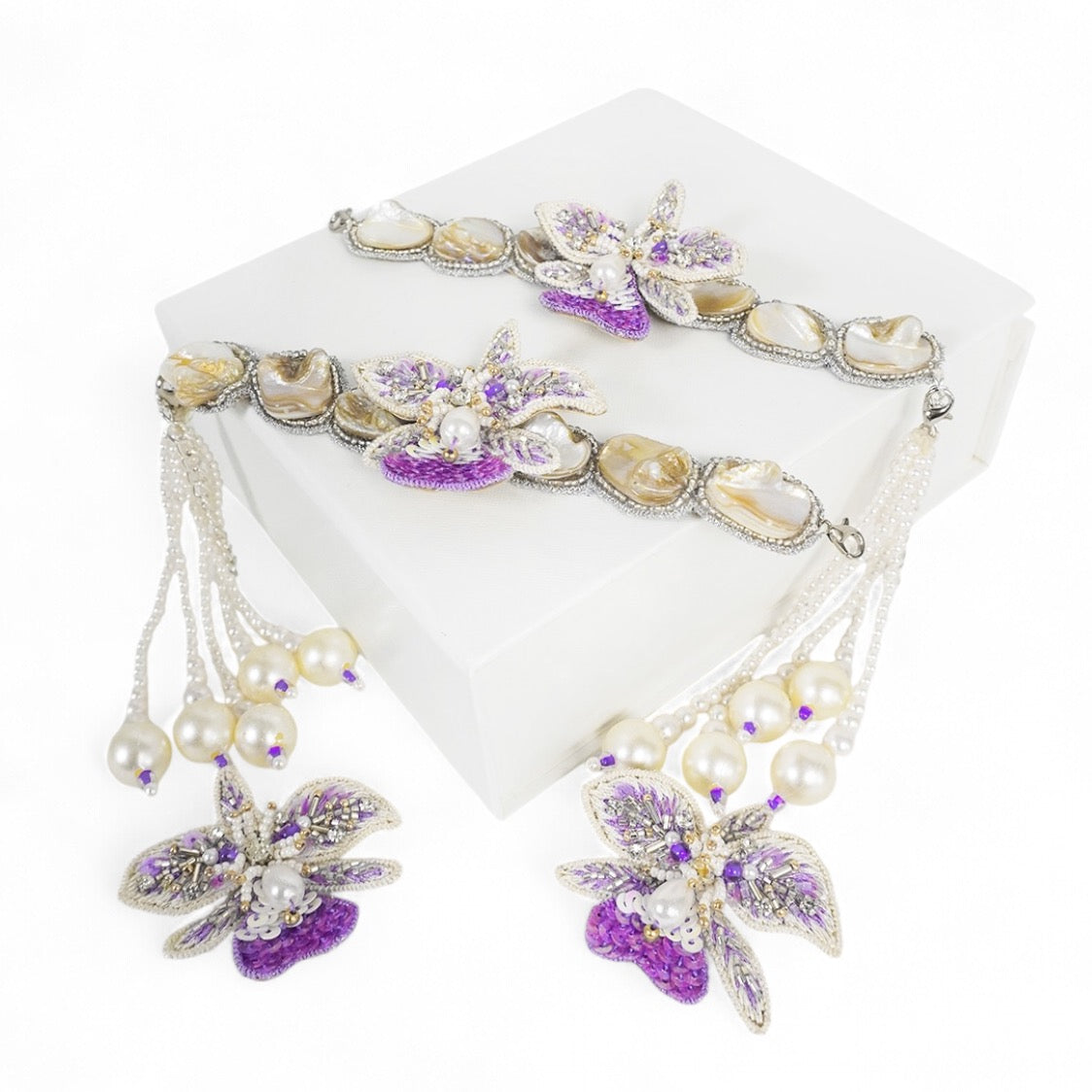 Stella - Lilac and White (Necklace + Earrings)