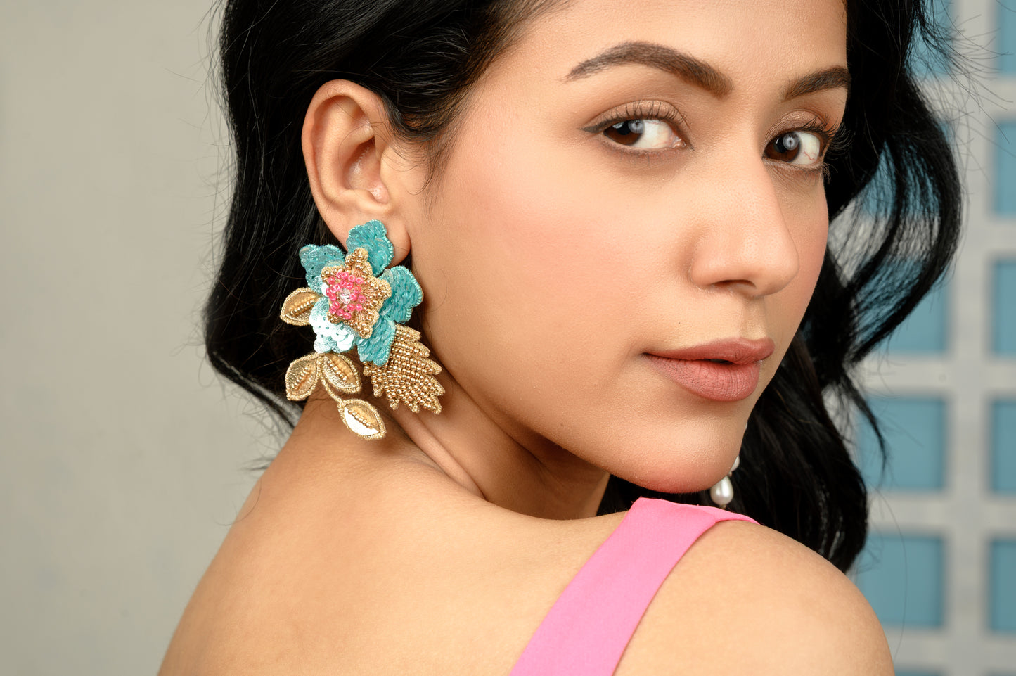 Zinia Earrings - Blue and Gold