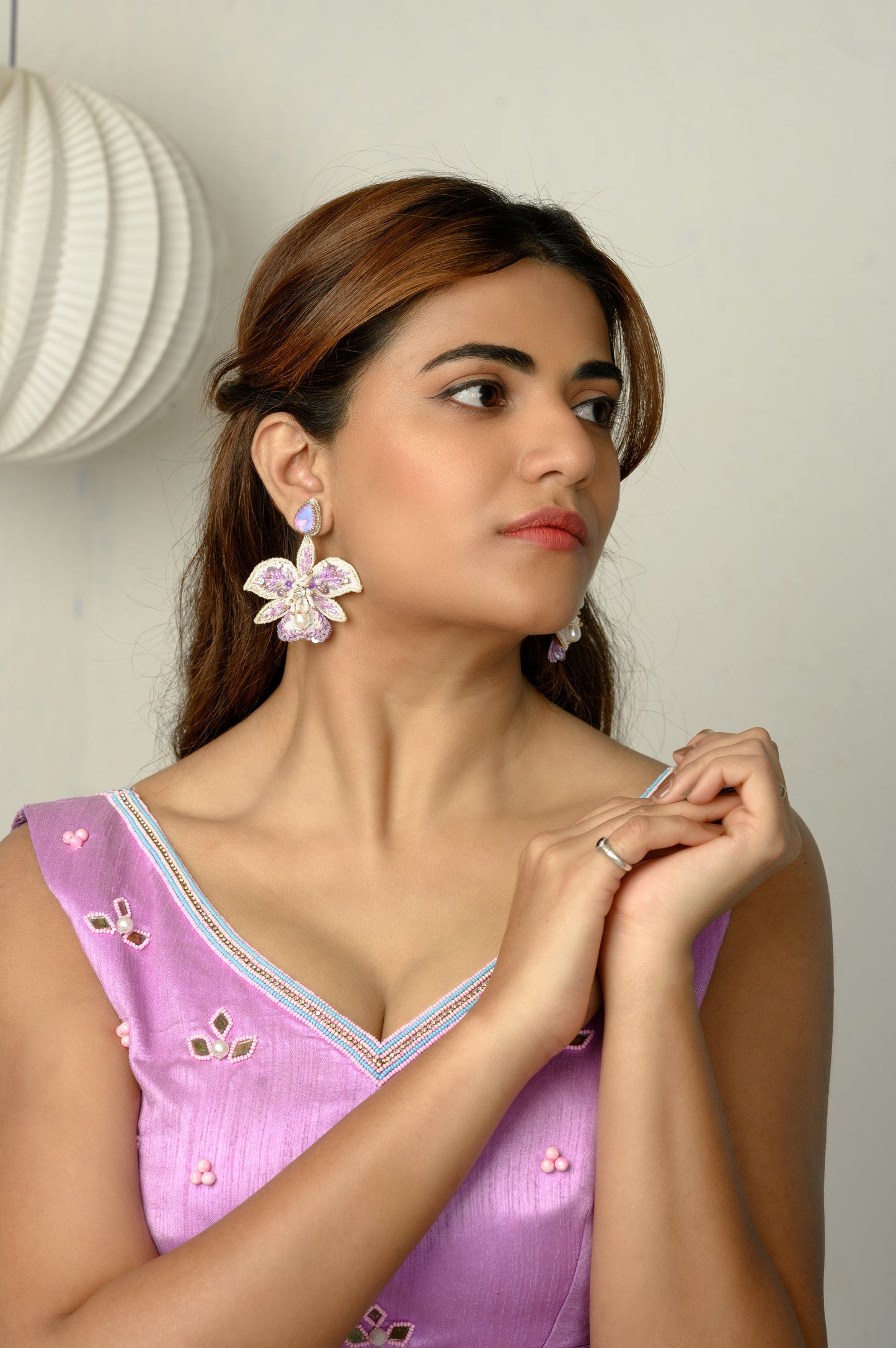 Stella Earrings - Lavender and White