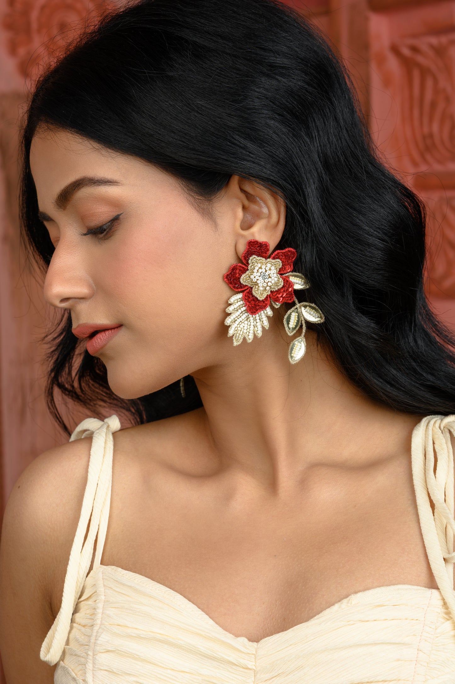 Zinia Earrings - Red and Gold