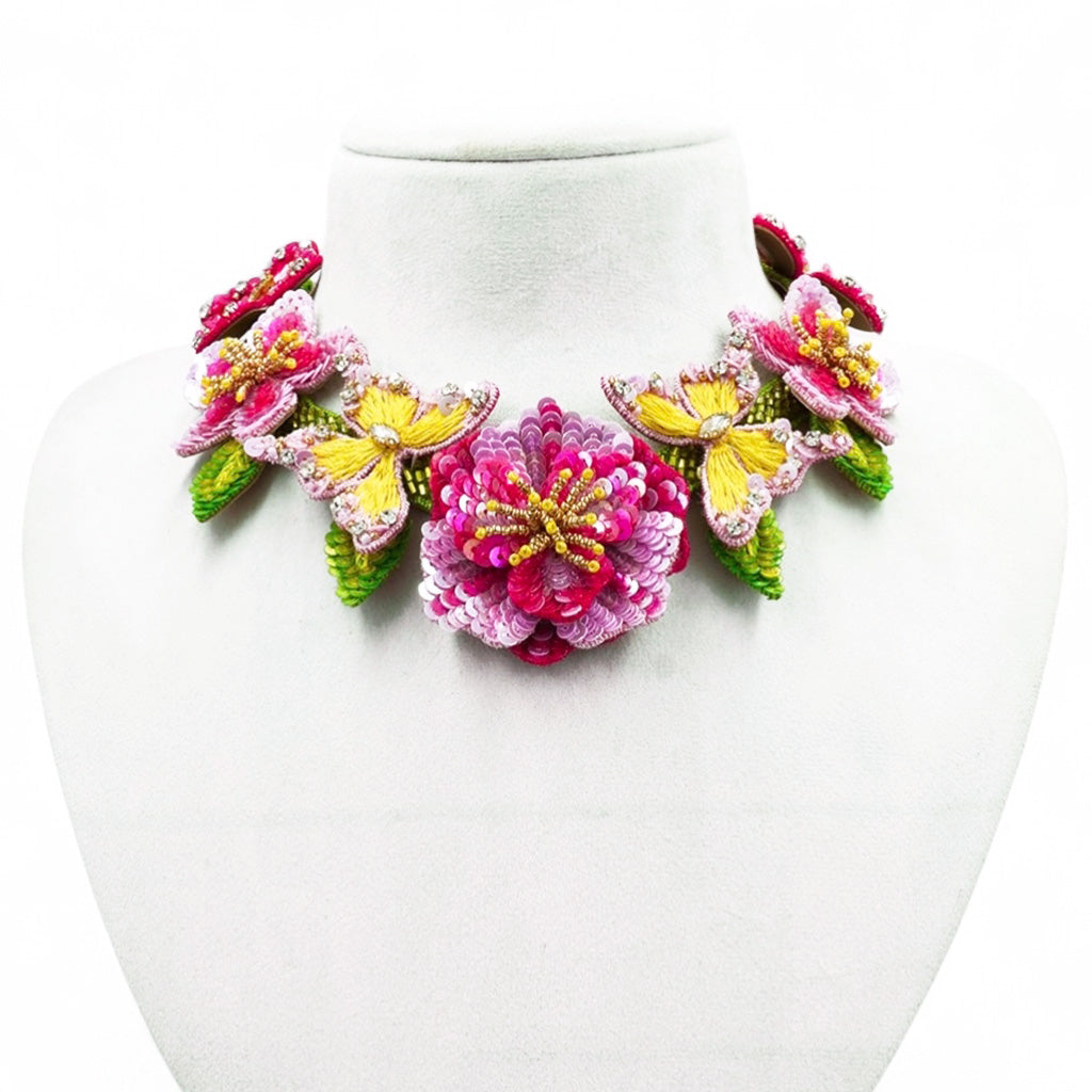 Amara - Pink and Yellow (Necklace + Earrings)