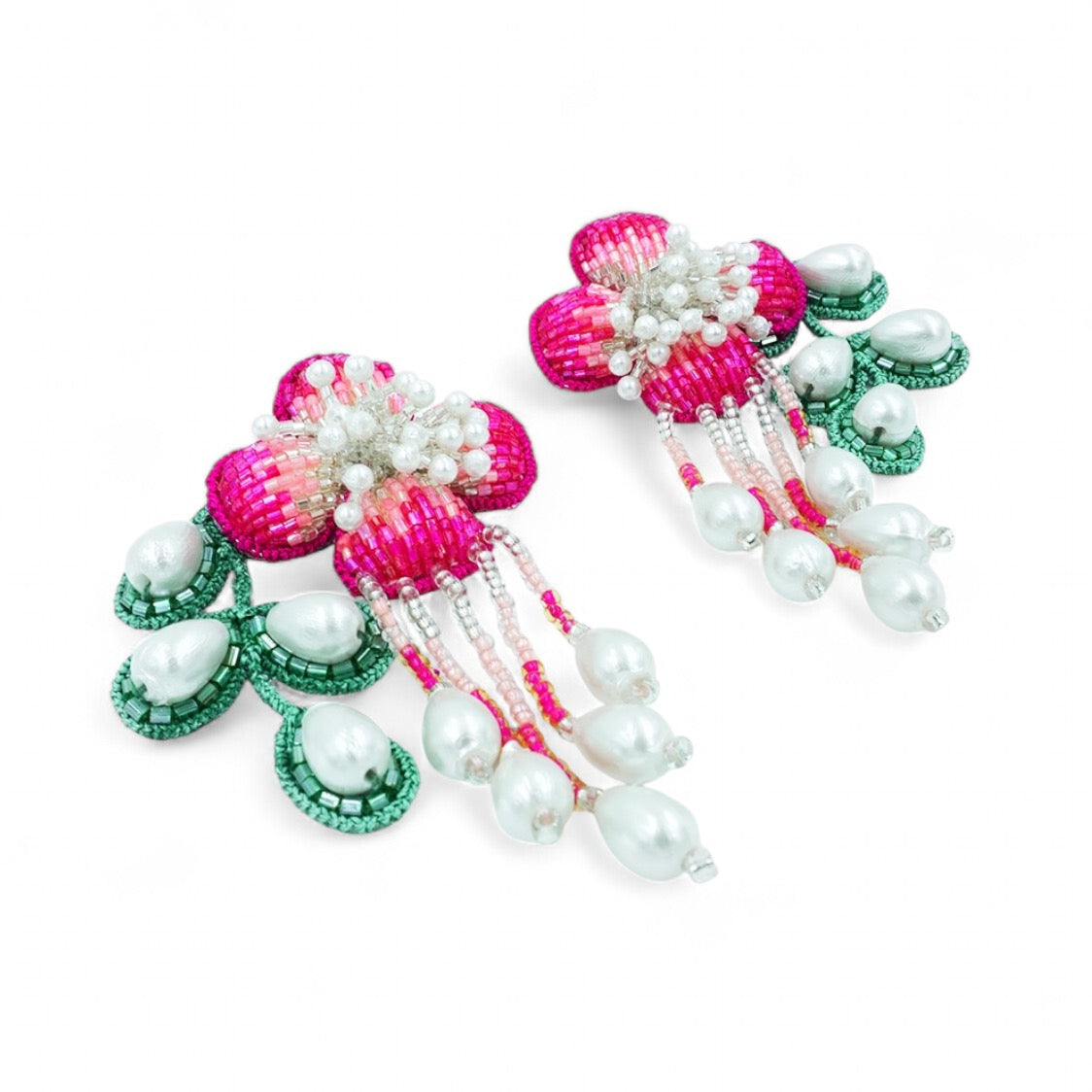 Autumn - Hot Pink and Green (Necklace + Earrings)