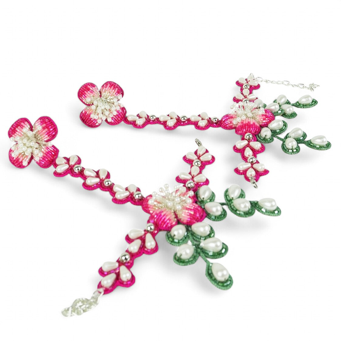 Autumn - Hot Pink and Green (Necklace + Earrings)