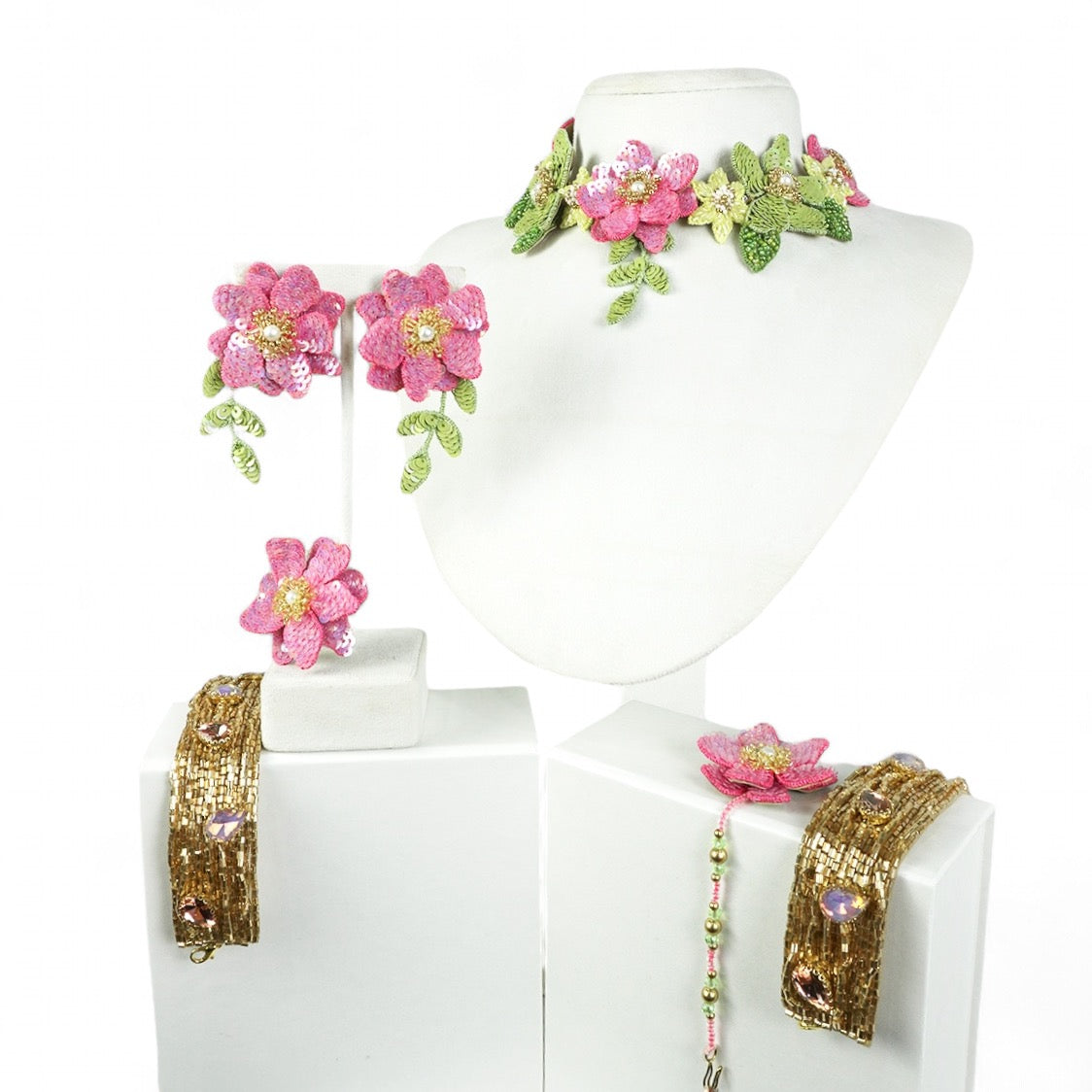 Wisteria - Pink and Green (Necklace + Earrings)