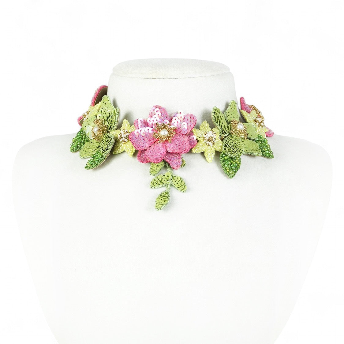 Wisteria - Pink and Green (Necklace + Earrings)