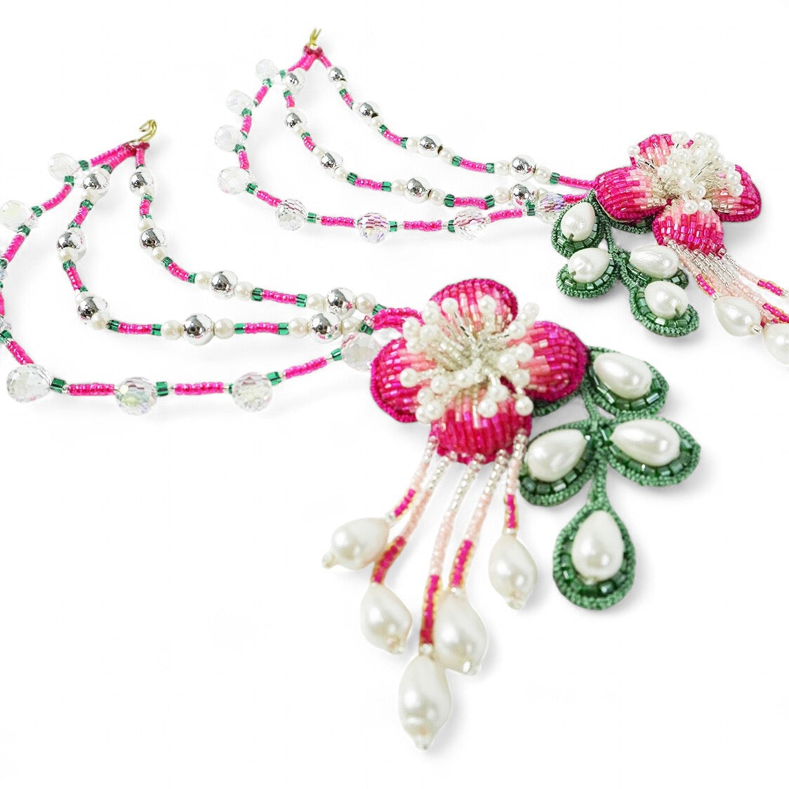 Autumn - Hot Pink and Green (Necklace + Earrings)