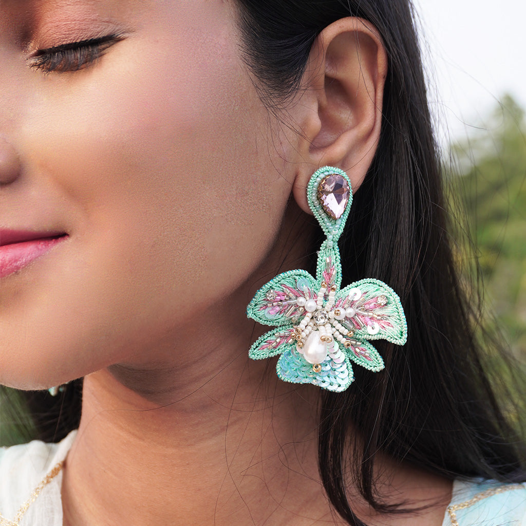 Stella Earrings - Sea Green and Baby Pink