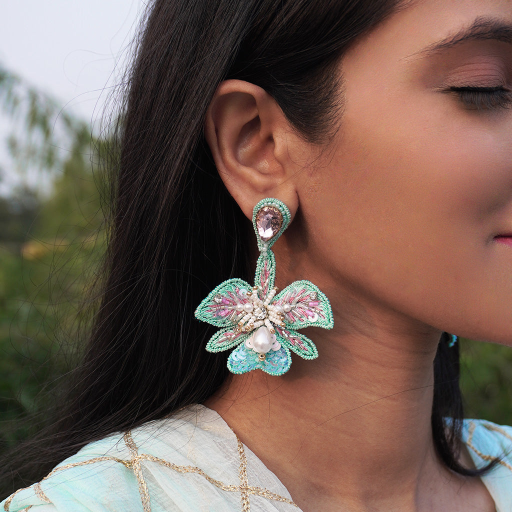 Stella Earrings - Sea Green and Baby Pink