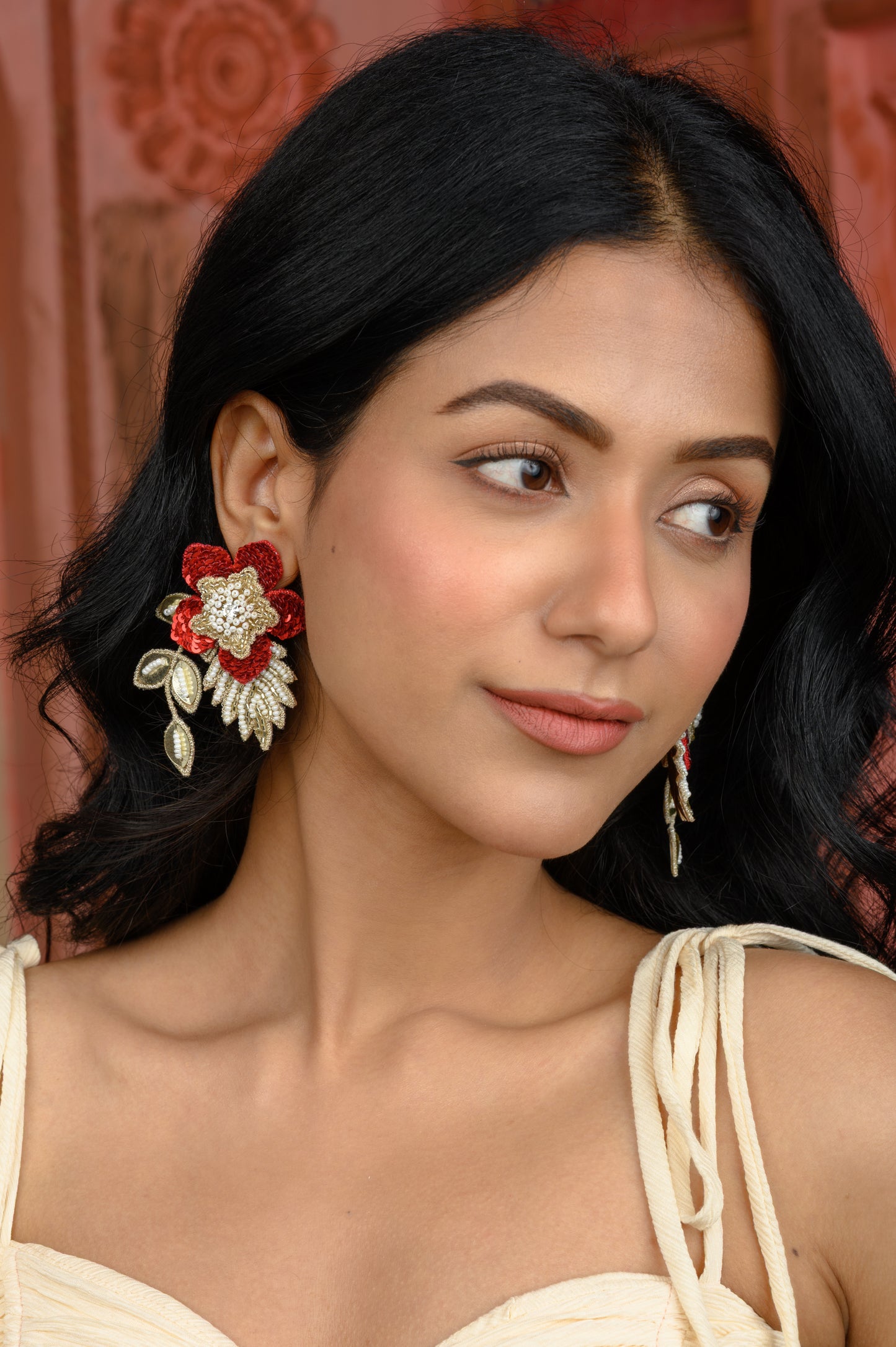 Zinia Earrings - Red and Gold