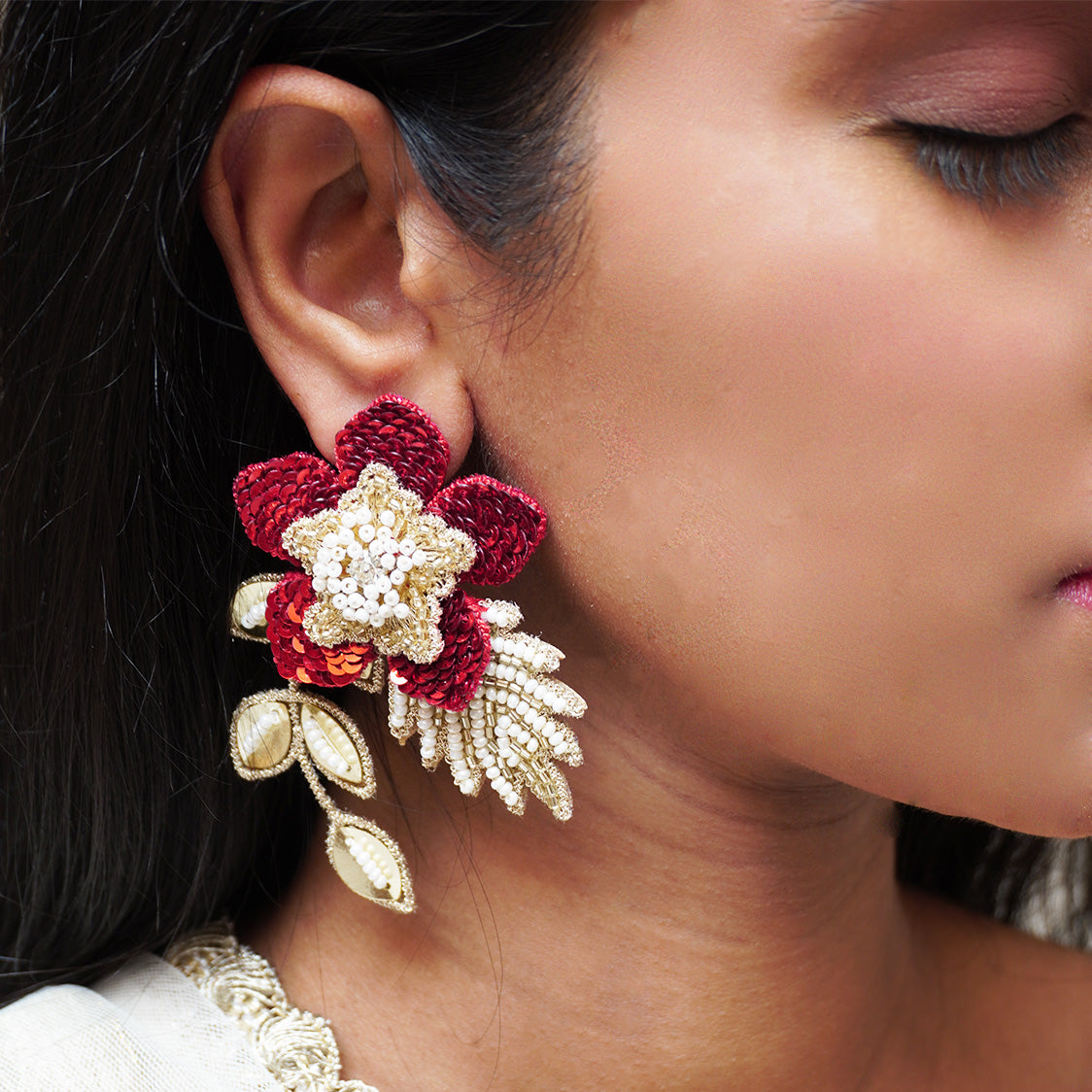 Zinia Earrings - Red and Gold