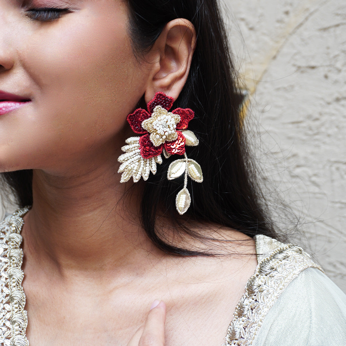 Zinia Earrings - Red and Gold