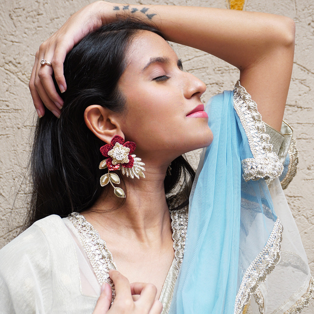 Zinia Earrings - Red and Gold